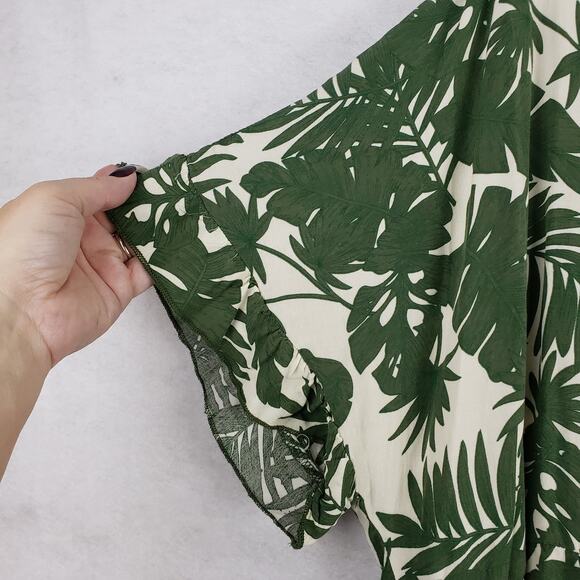 BloomChic Size 22 Ruffle Sleeve Midi Dress Green Tropical Palm Print Beach - Picture 2 of 9